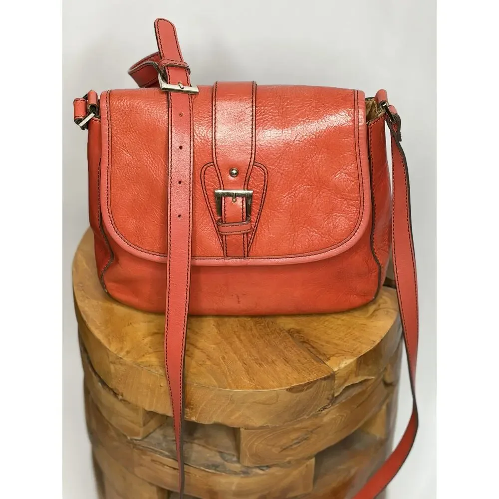 Vintage Etienne Aigner Red‎ Orange Leather Crossbody Messenger Bag Equestrian